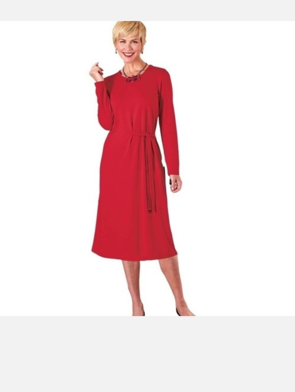 Serengeti Women's Red Side-Tie Ponte Knit Long-Sleeve Midi Dress.